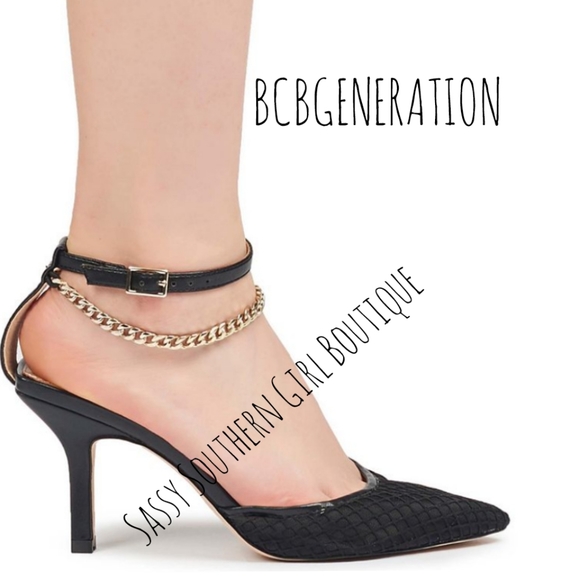 ⭐🆕BCBG black mesh chain ankle strap heels - Picture 3 of 11